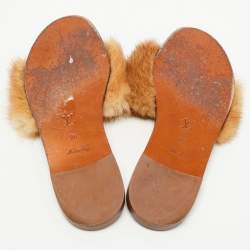 مملوكة مسبقًا Louis Vuitton Brown/Beige Fur Lock It  Sandals Size 36