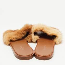 مملوكة مسبقًا Louis Vuitton Brown/Beige Fur Lock It  Sandals Size 36