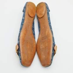 Pre Owned Louis Vuitton Blue Denim Fabric Buckle Detail Ballet Flats Size 41