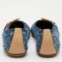 Pre Owned Louis Vuitton Blue Denim Fabric Buckle Detail Ballet Flats Size 41