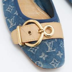 Pre Owned Louis Vuitton Blue Denim Fabric Buckle Detail Ballet Flats Size 41