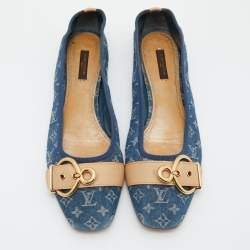Pre Owned Louis Vuitton Blue Denim Fabric Buckle Detail Ballet Flats Size 41