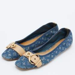 Pre Owned Louis Vuitton Blue Denim Fabric Buckle Detail Ballet Flats Size 41