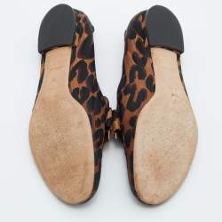 مملوكة مسبقًا Louis Vuitton Brown Leopard Printed Fabric Bow Detail Smoking Slippers Size 39