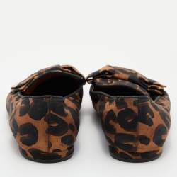 مملوكة مسبقًا Louis Vuitton Brown Leopard Printed Fabric Bow Detail Smoking Slippers Size 39