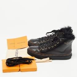 Louis Vuitton Black Monogram Canvas and Leather High Top Sneakers Size 36.5