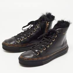 Louis Vuitton Black Monogram Canvas and Leather High Top Sneakers Size 36.5