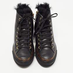 Louis Vuitton Black Monogram Canvas and Leather High Top Sneakers Size 36.5