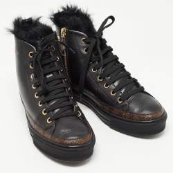 Louis Vuitton Black Monogram Canvas and Leather High Top Sneakers Size 36.5
