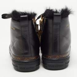 Louis Vuitton Black Monogram Canvas and Leather High Top Sneakers Size 36.5