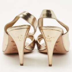 Pre Owned Louis Vuitton Gold Leather Slingback Sandals Size 36.5