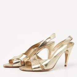 Pre Owned Louis Vuitton Gold Leather Slingback Sandals Size 36.5