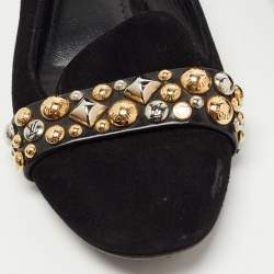 Pre Owned Louis Vuitton Black Suede Jeweled Smoking Slippers Size 37