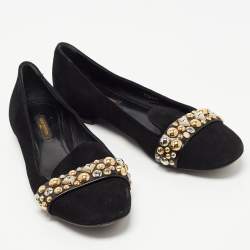 Pre Owned Louis Vuitton Black Suede Jeweled Smoking Slippers Size 37