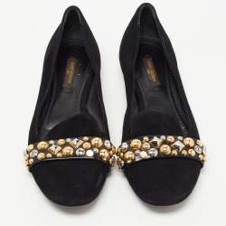 Pre Owned Louis Vuitton Black Suede Jeweled Smoking Slippers Size 37