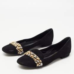 Pre Owned Louis Vuitton Black Suede Jeweled Smoking Slippers Size 37