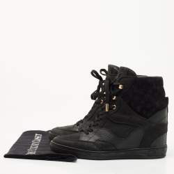 Louis Vuitton Black Leather and Embossed Monogram Suede Cliff Top Sneakers Size 37