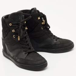 Louis Vuitton Black Leather and Embossed Monogram Suede Cliff Top Sneakers Size 37
