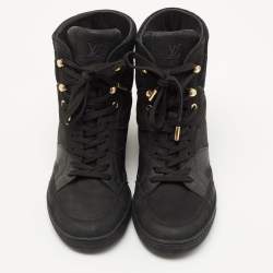 Louis Vuitton Black Leather and Embossed Monogram Suede Cliff Top Sneakers Size 37
