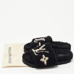 Louis Vuitton Black/White Shearing Fur Slide Flats Size 38