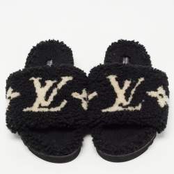 Louis Vuitton Black/White Shearing Fur Slide Flats Size 38