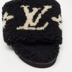 Louis Vuitton Black/White Shearing Fur Slide Flats Size 38