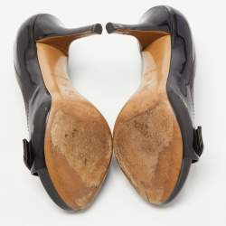 Pre Owned Louis Vuitton Dark Brown Patent Leather and Monogram Canvas Open Toe Pumps Size 36