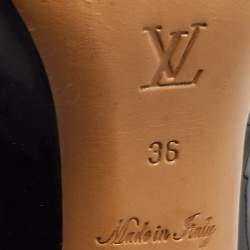 Pre Owned Louis Vuitton Dark Brown Patent Leather and Monogram Canvas Open Toe Pumps Size 36