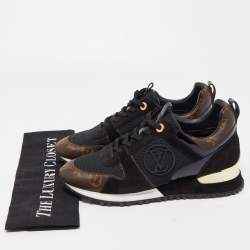 Louis Vuitton Black/Brown Mesh and Monogram Canvas Run Away Sneakers Size 38