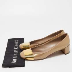 Pre Owned Louis Vuitton Olive Green Patent Leather Block Heel Pumps Size 37
