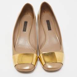 Pre Owned Louis Vuitton Olive Green Patent Leather Block Heel Pumps Size 37