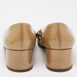 Pre Owned Louis Vuitton Olive Green Patent Leather Block Heel Pumps Size 37