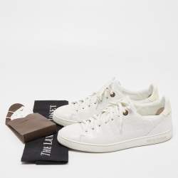 Louis Vuitton White Croc Embossed Leather Frontrow Sneakers Size 38.5