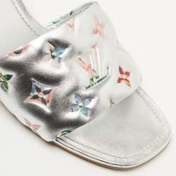 Louis Vuitton Silver Monogram Embossed Leather Revival Slide Sandals Size 41