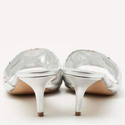 Louis Vuitton Silver Monogram Embossed Leather Revival Slide Sandals Size 41