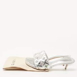 Louis Vuitton Silver Monogram Embossed Leather Revival Slide Sandals Size 41