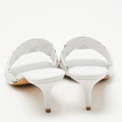 Pre Owned Louis Vuitton White Monogram Embossed Leather Revival Slide Sandals Size 41