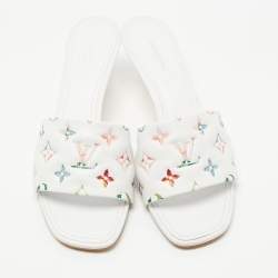 Pre Owned Louis Vuitton White Monogram Embossed Leather Revival Slide Sandals Size 41