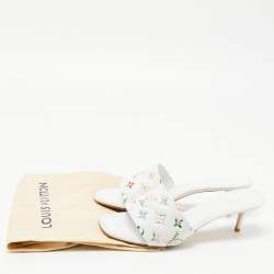 Pre Owned Louis Vuitton White Monogram Embossed Leather Revival Slide Sandals Size 41