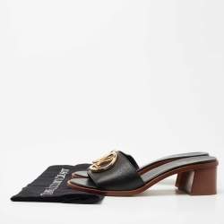Louis Vuitton Black Leather Lock It Slide Sandals Size 40