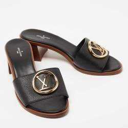 Louis Vuitton Black Leather Lock It Slide Sandals Size 40