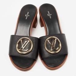 Louis Vuitton Black Leather Lock It Slide Sandals Size 40