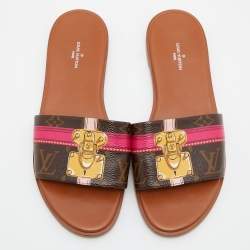 Louis Vuitton Brown Monogram Canvas Summer Trunks Flat Slides Size 39.5