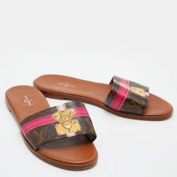 Louis Vuitton Brown Monogram Canvas Summer Trunks Flat Slides Size 39.5