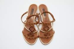 Louis Vuitton Brown/Gold Leather Strappy Wedge Sandals Size 37.5
