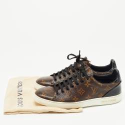 Pre Owned Louis Vuitton Brown/Black Monogram Canvas and Patent Leather Frontrow Sneakers Size 38.5