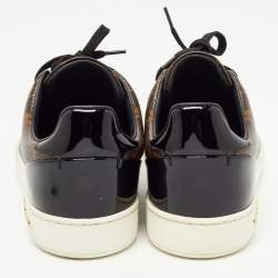 Pre Owned Louis Vuitton Brown/Black Monogram Canvas and Patent Leather Frontrow Sneakers Size 38.5