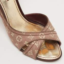 Pre Owned Louis Vuitton Brown/Burgundy Canvas and Patent Leather D'orsay Open Toe Pumps Size 37.5