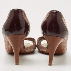 Pre Owned Louis Vuitton Brown/Burgundy Canvas and Patent Leather D'orsay Open Toe Pumps Size 37.5