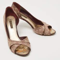 Pre Owned Louis Vuitton Brown/Burgundy Canvas and Patent Leather D'orsay Open Toe Pumps Size 37.5